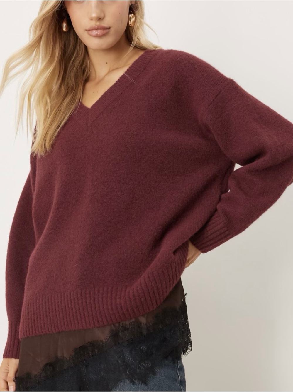 NWT, Abercrombie & Fitch V-Neck Cozy Sweater in Burgundy